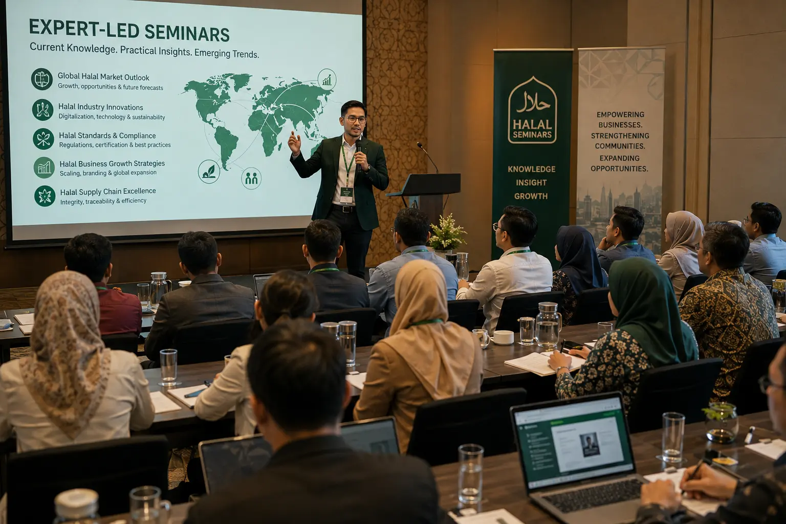 Expert-led Halal industry seminar with audience